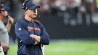 Chicago Bears head coach Ben Johnson looks on from the sideline during the second half against the Las Vegas Raiders at Allegiant Stadium.