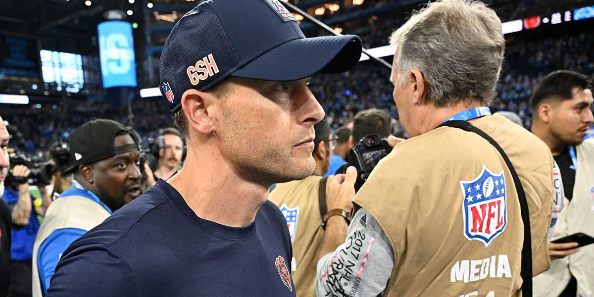 Chicago Bears head coach Ben Johnson looks on after the game against the Detroit Lions at Ford Field.