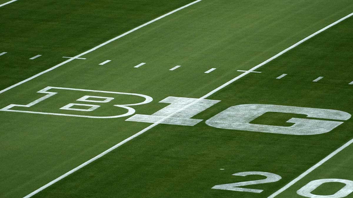 The Big Ten Conference logo at United Airlines Field at Los Angeles Memorial Coliseum.