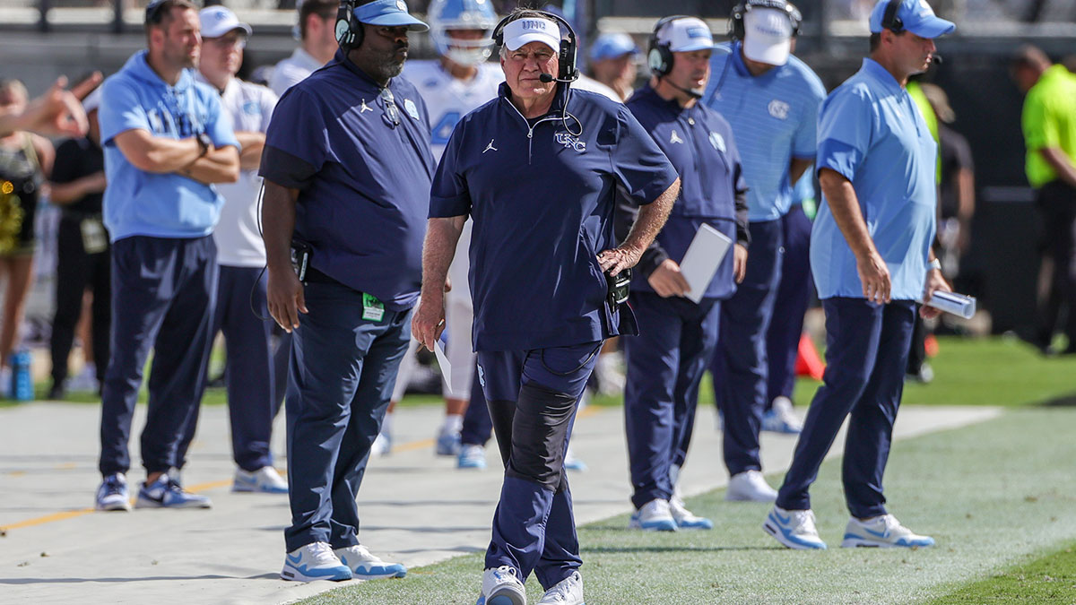 North Carolina Tar Heels head coach Bill Belichick walks the sideline during the first quarter against the UCF Knights at the Bounce House Stadium.