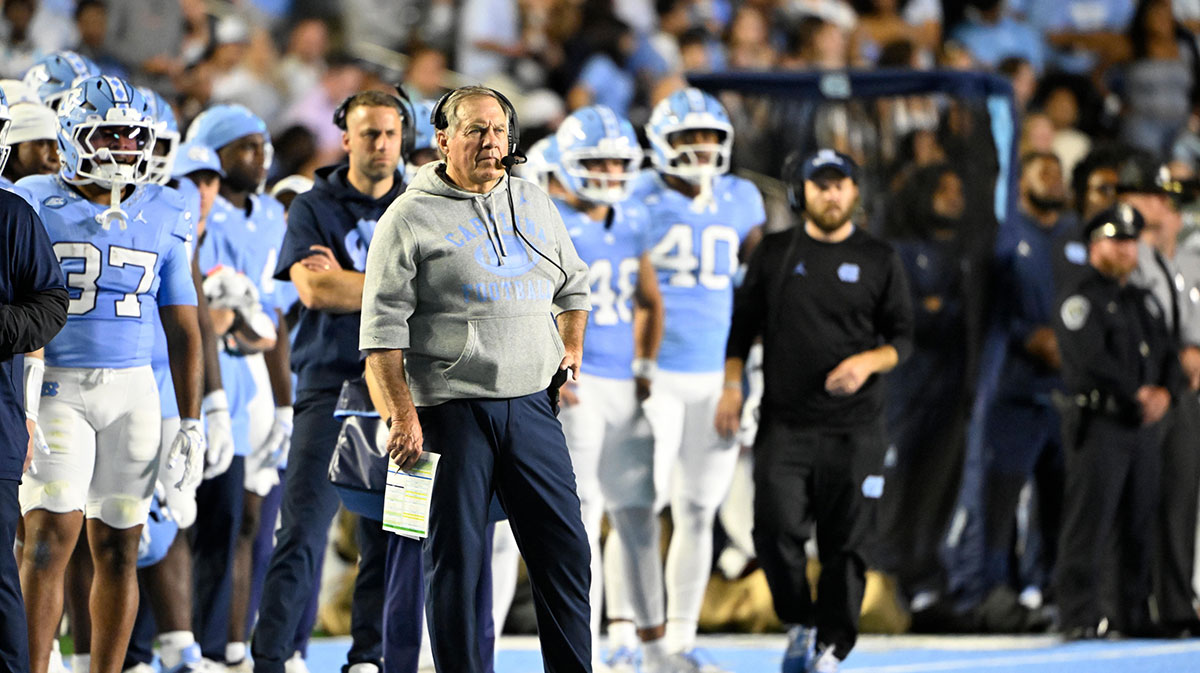 North Carolina Tar Heels head coach Bill Belichick on the sidelines in the first quarter at Kenan Stadium.