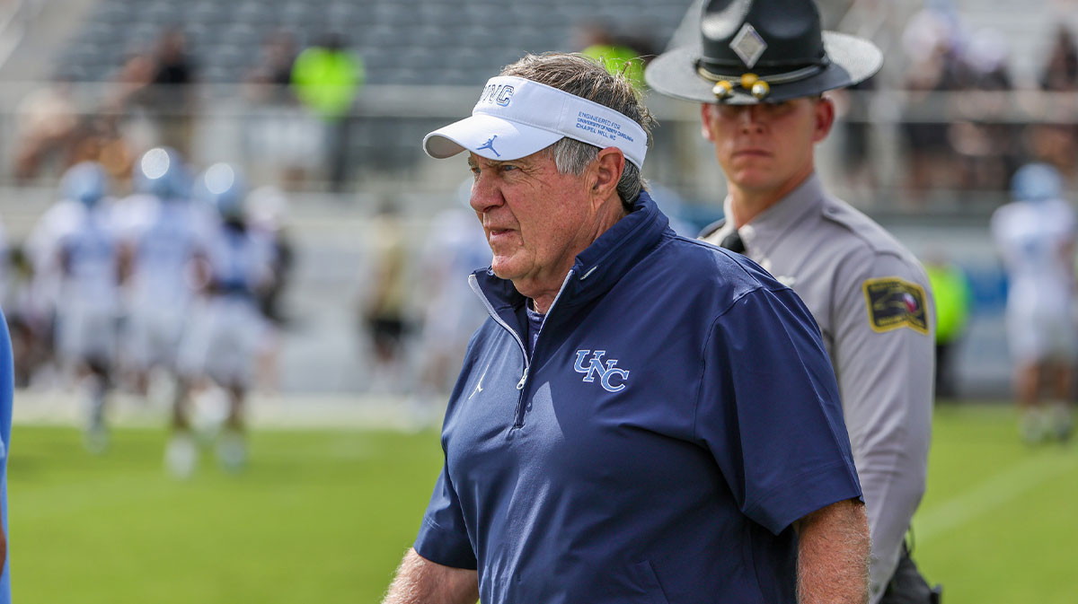 North Carolina Tar Heels head coach Bill Belichick walks into the field before the game against the UCF Knights at the Bounce House Stadium.