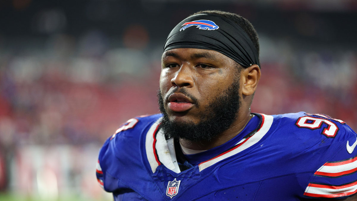 Buffalo Bills defensive tackle DeWayne Carter (90) looks on after a game against the Tampa Bay Buccaneers at Raymond James Stadium.