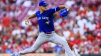 Toronto Blue Jays starting pitcher Jose Berrios (17) pitches against the Cincinnati Reds in the first inning at Great American Ball Park.