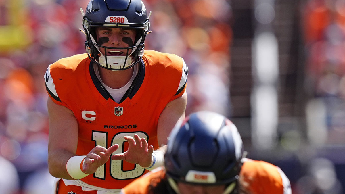 Denver Broncos quarterback Bo Nix (10) in the first half at Empower Field at Mile High.