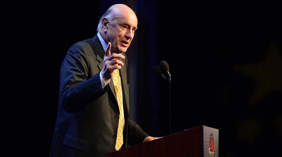 NBA legend Bob Pettit speaks as he honored with the Hometown Hero award during the 2014 NBA All-Star Game Legends Brunch at Ernest N. Morial Convention Center.