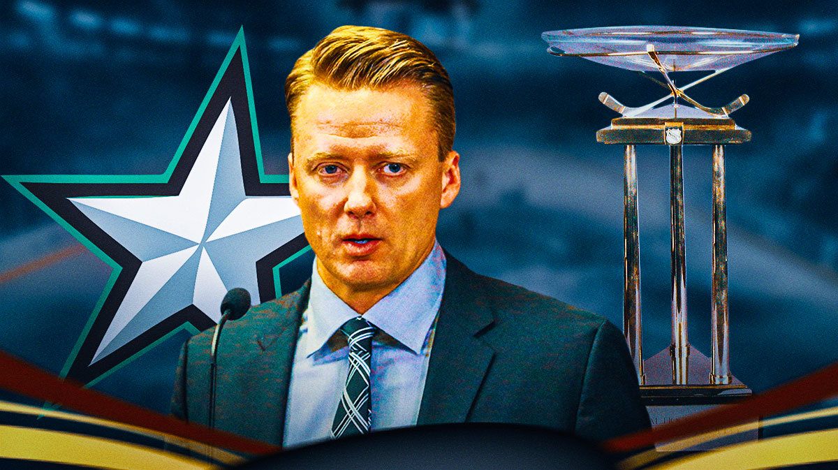 Head coach Glen Gulutzan with the Stars Logo and the Presidents' Trophy next to him, stars bold predictions
