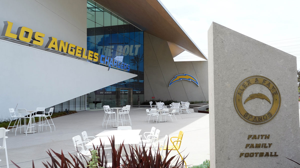 A general overall view of the Los Angeles Chargers headquarters and practice facility at The Bolt.