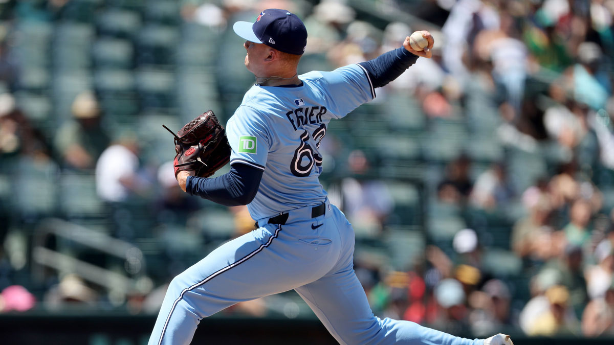 Toronto Blue Jays pitcher Braydon Fisher (63) throws a pitch against the Athletics during the fifth inning at Sutter Health Park.