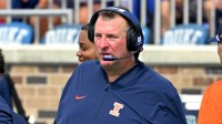 Illinois Fighting Illini head coach Bret Bielema during the third quarter against the Duke Blue Devils at Wallace Wade Stadium.
