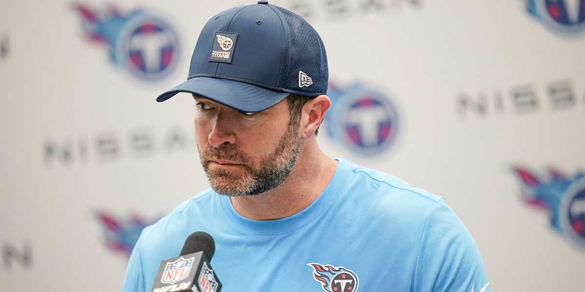 Tennessee Titans coach Brian Callahan takes questions after their 41-20 loss against the Indianapolis Colts at Nissan Stadium in Nashville, Tenn.