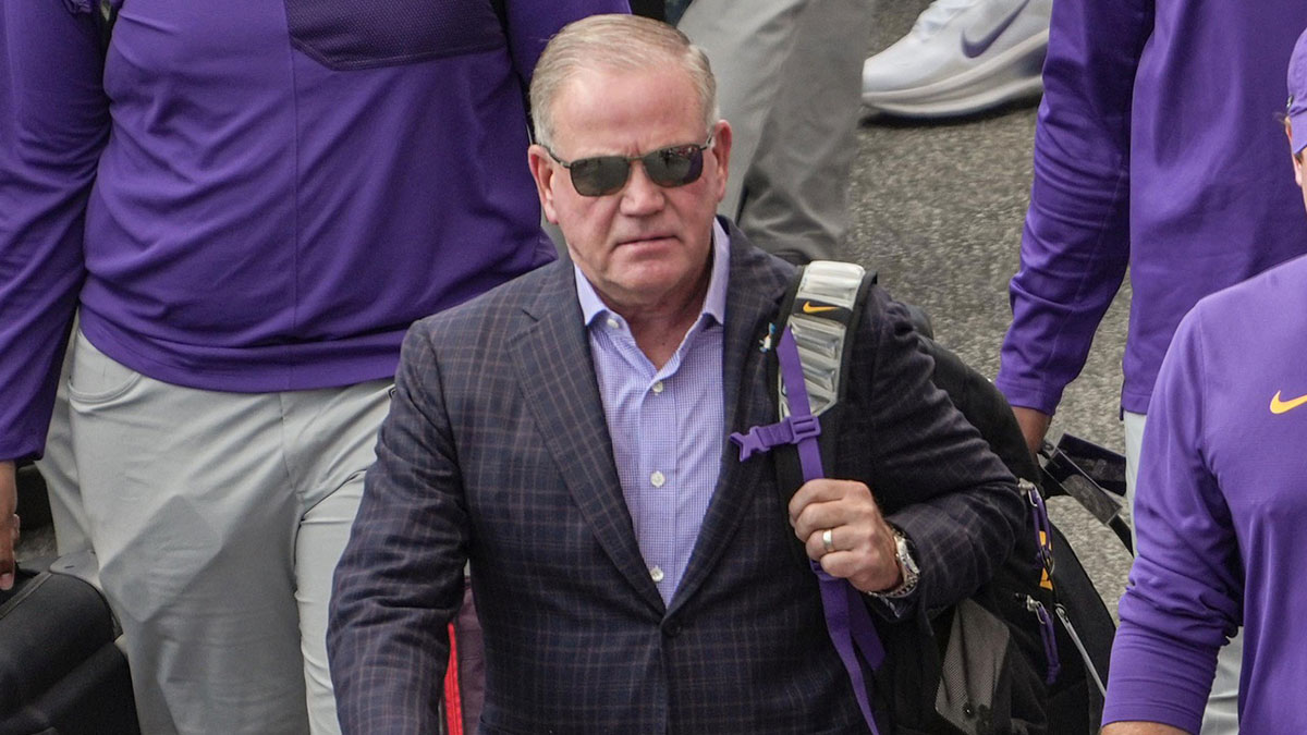 Louisiana State University Head Coach Brian Kelly walks off the bus during Clemson Tiger Walk before kickoff at Memorial Stadium in Clemson, S.C. Saturday, August 30, 2025.