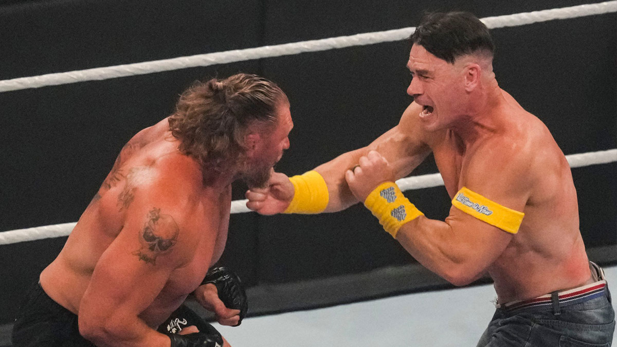 WWE stars Brock Lesnar and John Cena at Wrestlepalooza.