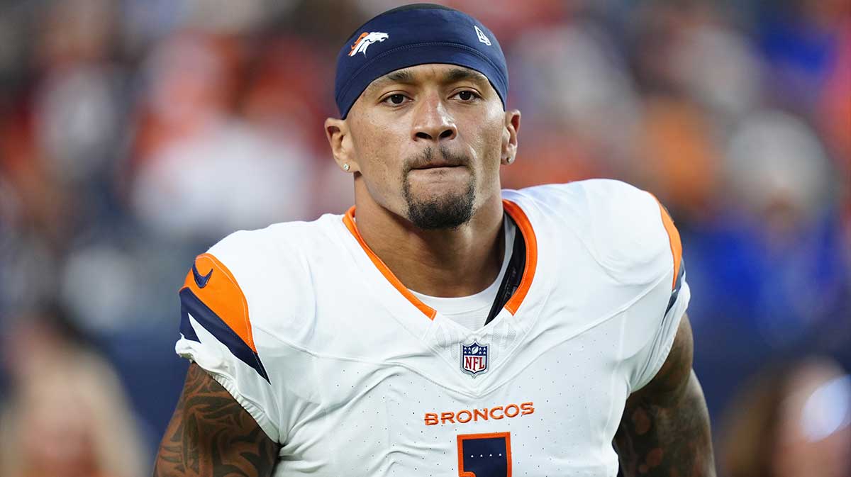 Denver Broncos tight end Evan Engram (1) during the first quarter against the Arizona Cardinals at Empower Field at Mile High.