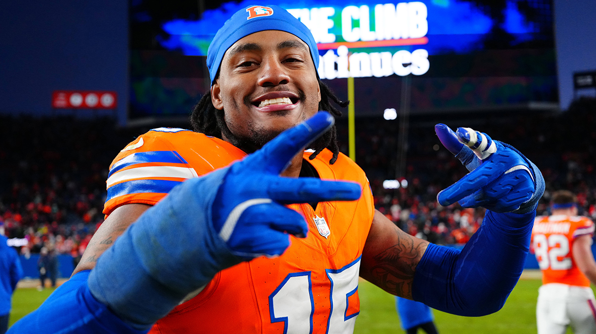 Denver Broncos linebacker Nik Bonitto (15) following the win against the Kansas City Chiefs at Empower Field at Mile High.