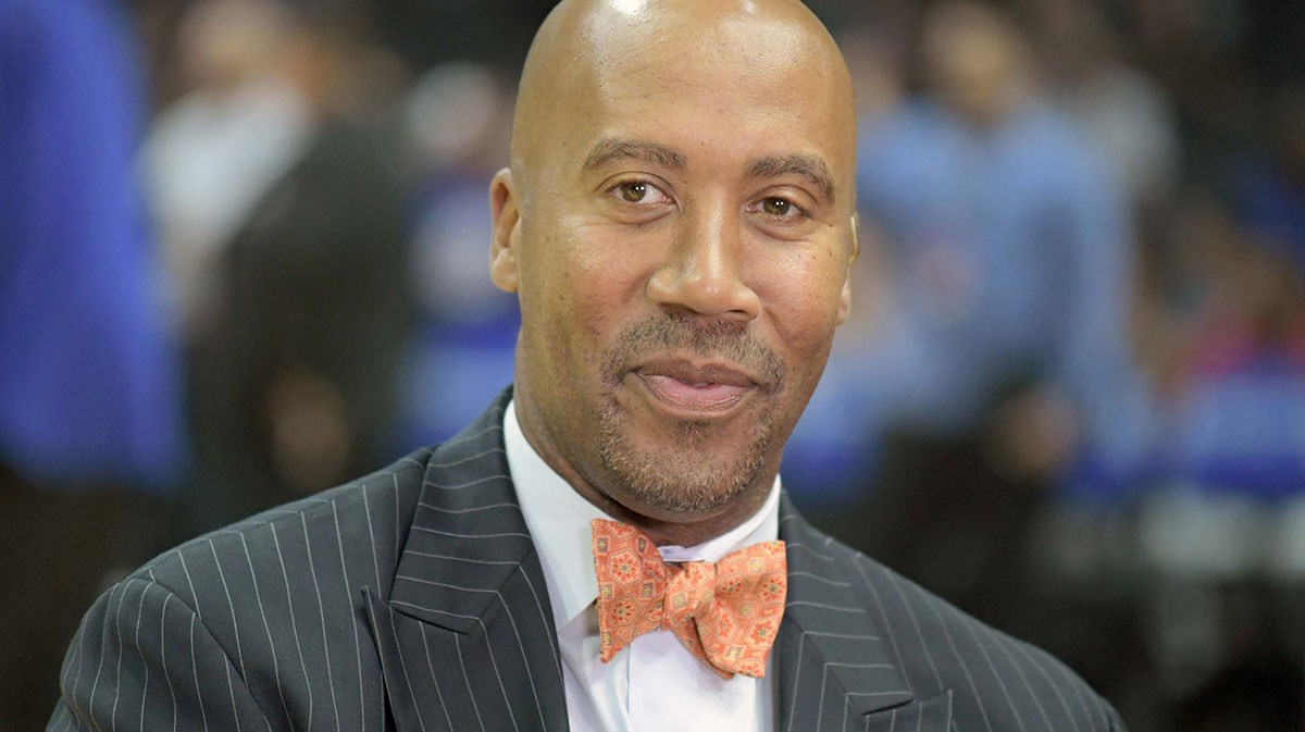 Fox Sports West broadcaster Bruce Bowen during an NBA basketball game between the Los Angeles Clippers and the Utah Jazz at Staples Center.