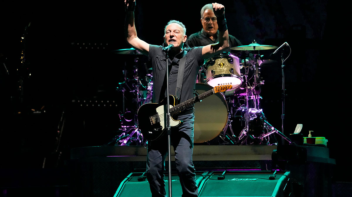 Bruce Springsteen and Max Weinberg, who played at Asbury Park, New Jersey, at the Stone Pony, on tour with the E Street Band.