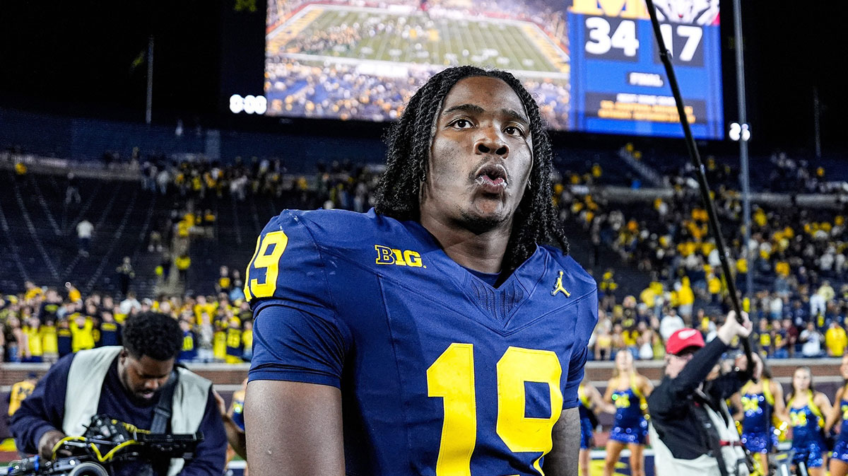 Michigan quarterback Bryce Underwood (19) walks off the field after 34-17 win at Michigan Stadium in Ann Arbor on Saturday, August 30, 2025.