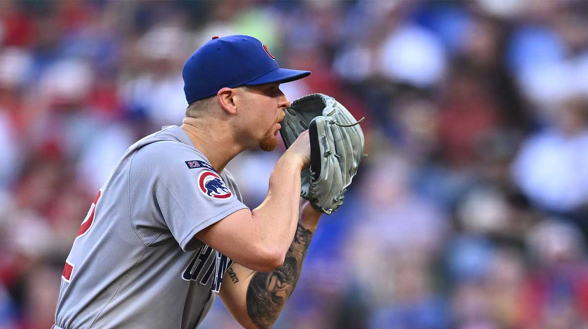 Chicago Cubs starting pitcher Cade Horton (22) throws a pitch against the Los Angeles Angels during the first inning at Angel Stadium.