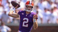 Clemson Tigers quarterback Cade Klubnik (2) throws a pass against the Georgia Tech Yellow Jackets in the first quarter at Bobby Dodd Stadium at Hyundai Field.