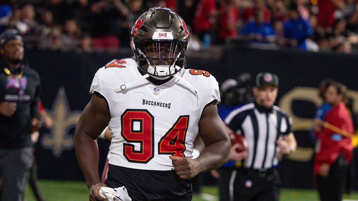 Tampa Bay Buccaneers defensive tackle Calijah Kancey (94) run on the field against the New Orleans Saints during the first half at Caesars Superdome.