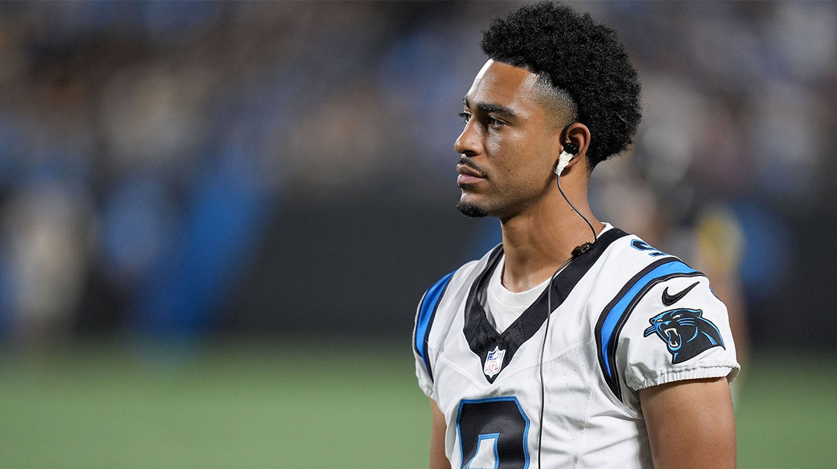 Carolina Panthers quarterback Bryce Young (9) during the second half against the Pittsburgh Steelers at Bank of America Stadium.