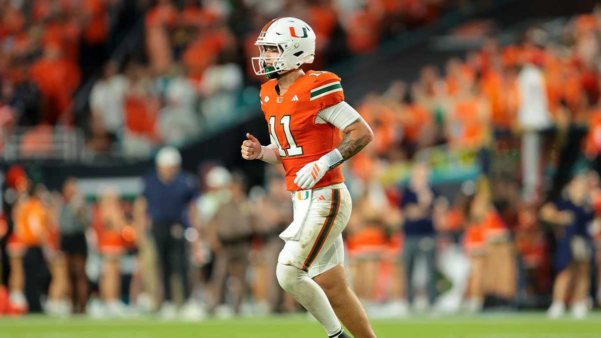 Miami Hurricanes quarterback Carson Beck (11) during the third quarter at Hard Rock Stadium.