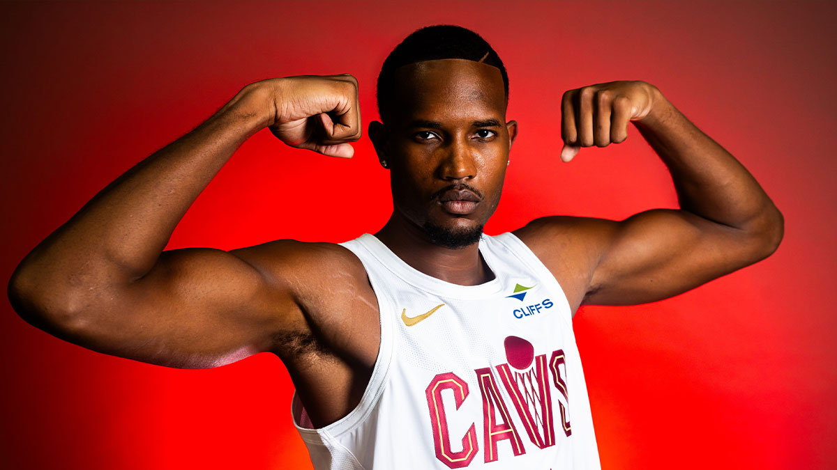 Cleveland Cavaliers forward Evan Mobley (4) during media day at Rocket Arena.