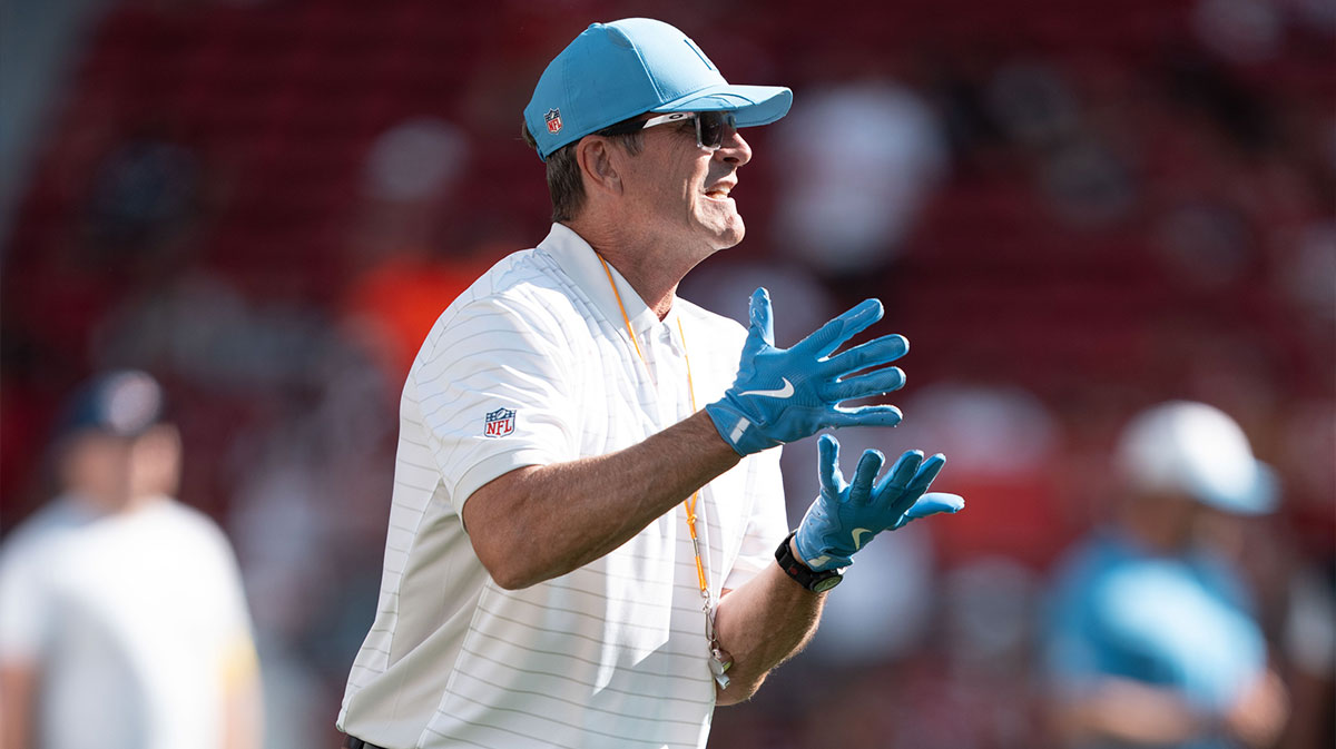 Los Angeles Chargers head coach Jim Harbaugh before the game against the San Francisco 49ers at Levi's Stadium.