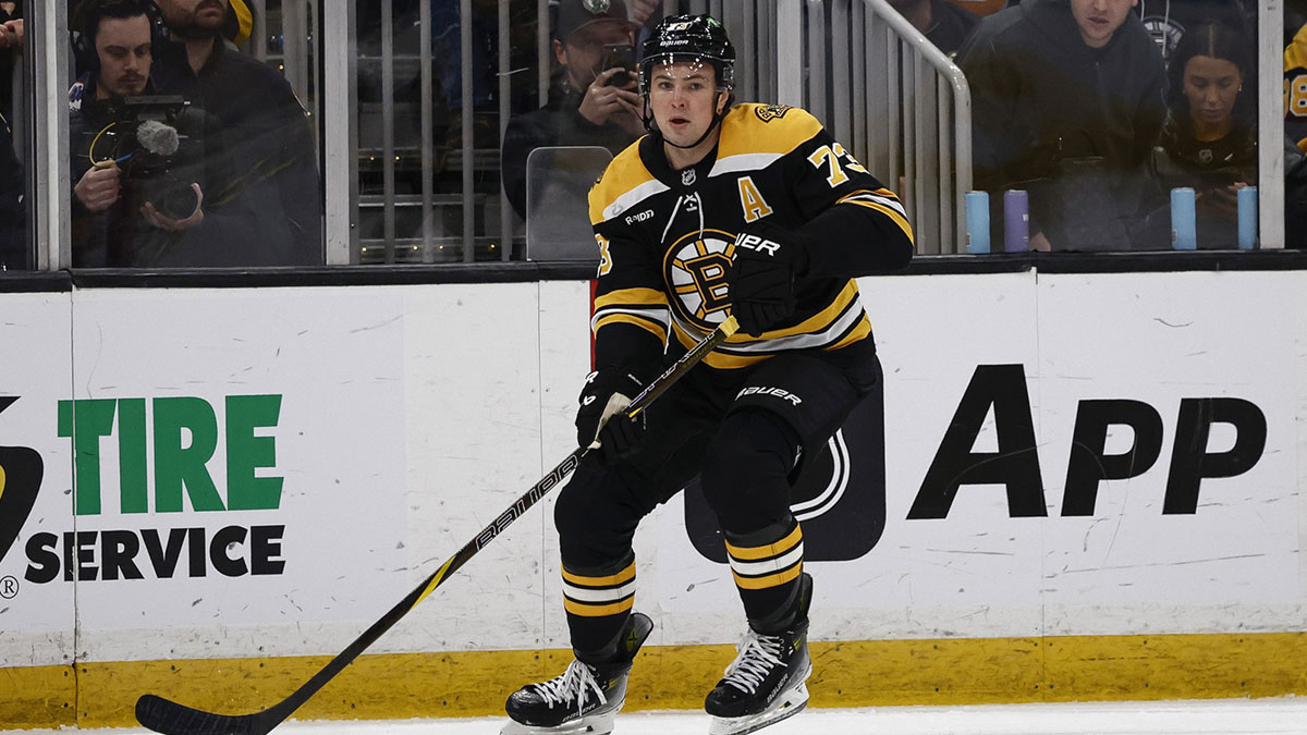 Boston Bruins defenseman Charlie McAvoy (73) against the Vegas Golden Knights during the second period at TD Garden.