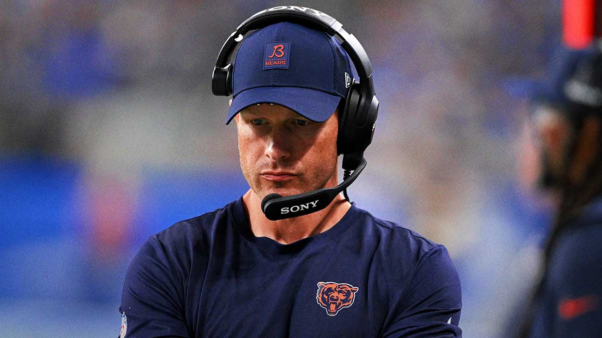 Chicago Bears head coach Ben Johnson looks on during the second half of the game against the Detroit Lions at Ford Field.