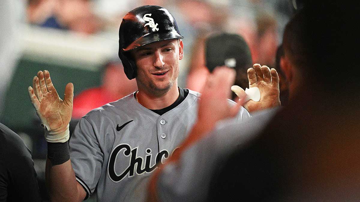 Chicago White Sox shortstop Colson Montgomery (12) celebrates with in the dugout after hitting a two-run home run against the Detroit Tigers in the seventh inning at Comerica Park