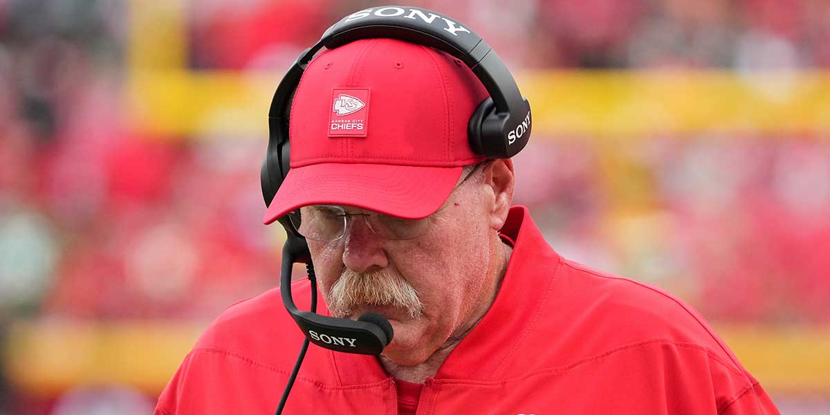 Kansas City Chiefs head coach Andy Reid looks on during the third quarter of the game against the Philadelphia Eagles at GEHA Field at Arrowhead Stadium.