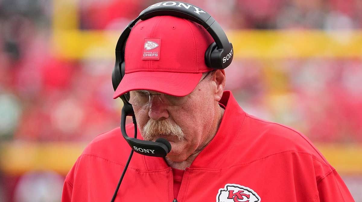 Chiefs head coach Andy Reid looks on during the third quarter of the game against the Philadelphia Eagles at GEHA Field at Arrowhead Stadium