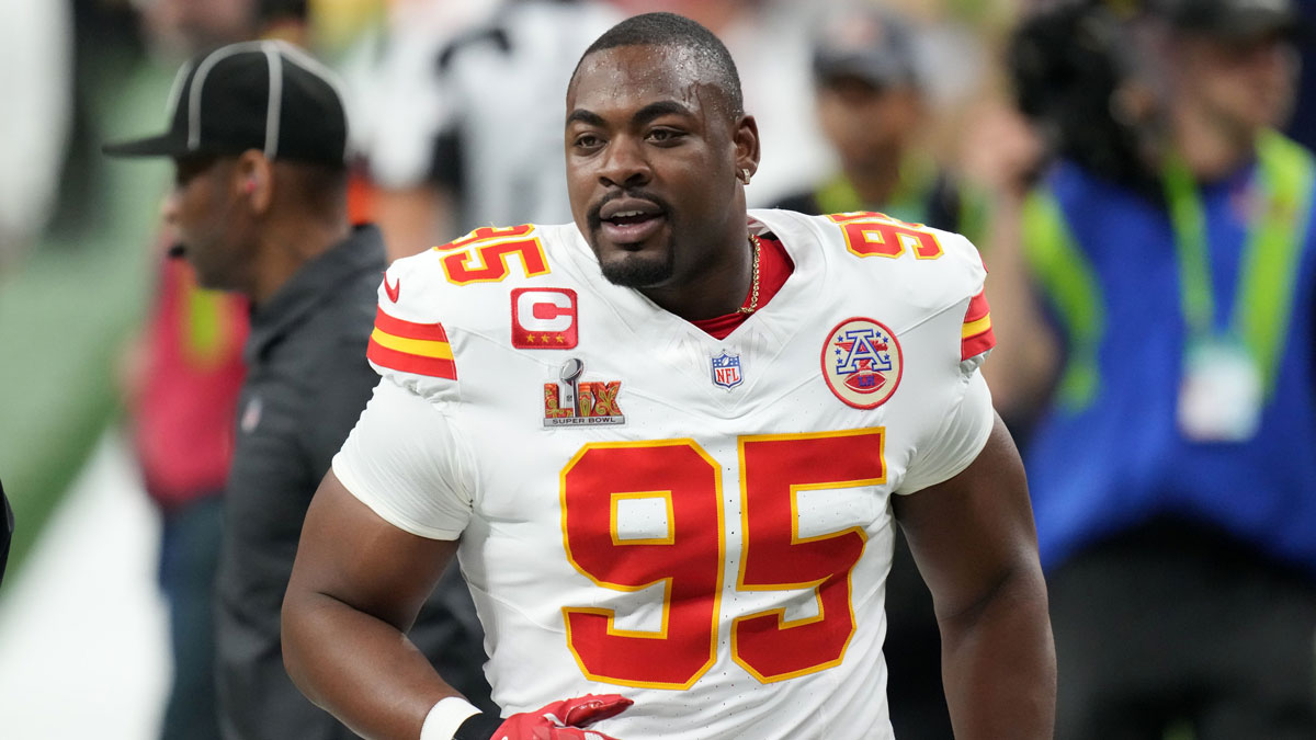 Kansas City Chiefs defensive tackle Chris Jones (95) takes the field before Super Bowl LIX against the Philadelphia Eagles at Caesars Superdome.