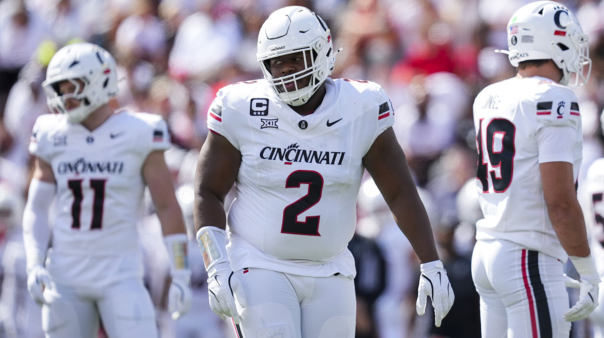 Cincinnati Bearcats defensive lineman Dontay Corleone (2) stands on the field against the Bowling Green Falcons in the first half at Nippert Stadium.
