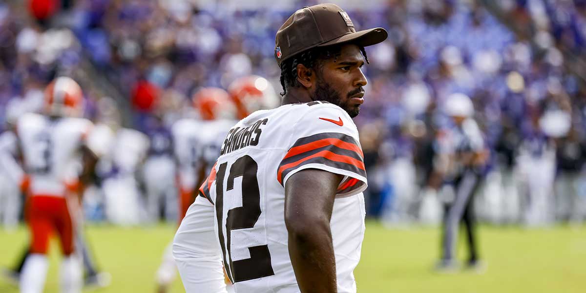 Cleveland Browns quarterback Shedeur Sanders (12) after the game against the Baltimore Ravens at M&T Bank Stadium.