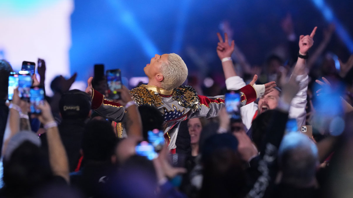 WWE Champion Cody Rhodes making his entrance at the Royal Rumble PLE.