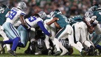 Dallas Cowboys defending Philadelphia Eagles' NFL Tush Push play, which Love Island star Huda talked about in a new commercial.