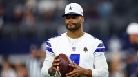 Cowboys quarterback Dak Prescott (4) before the game against the Atlanta Falcons at AT&T Stadium