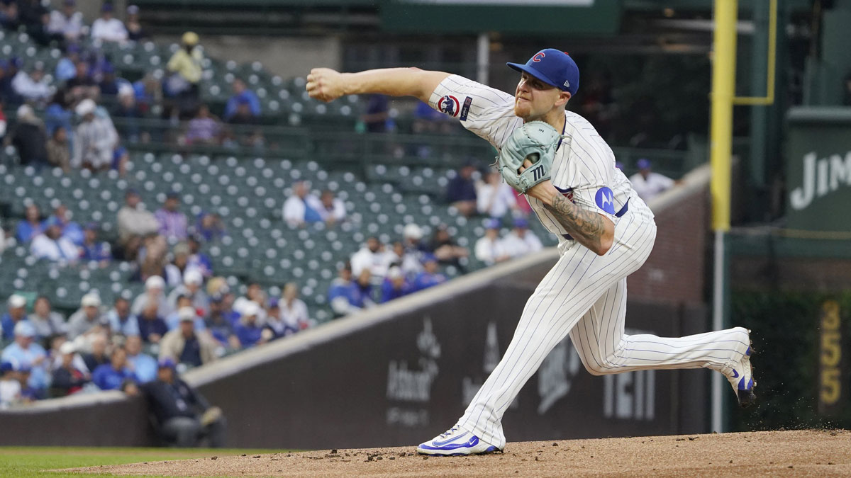 Cubs pitcher Cade Horton (22) throws the ball against the Atlanta Braves during the first inning at Wrigley Field
