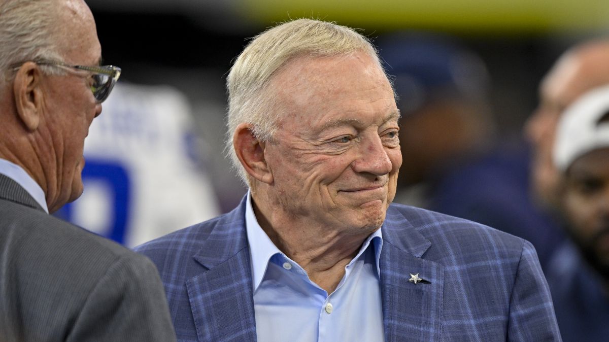 Dallas Cowboys owner Jerry Jones (left) looks on before the game against the Baltimore Ravens at AT&T Stadium.