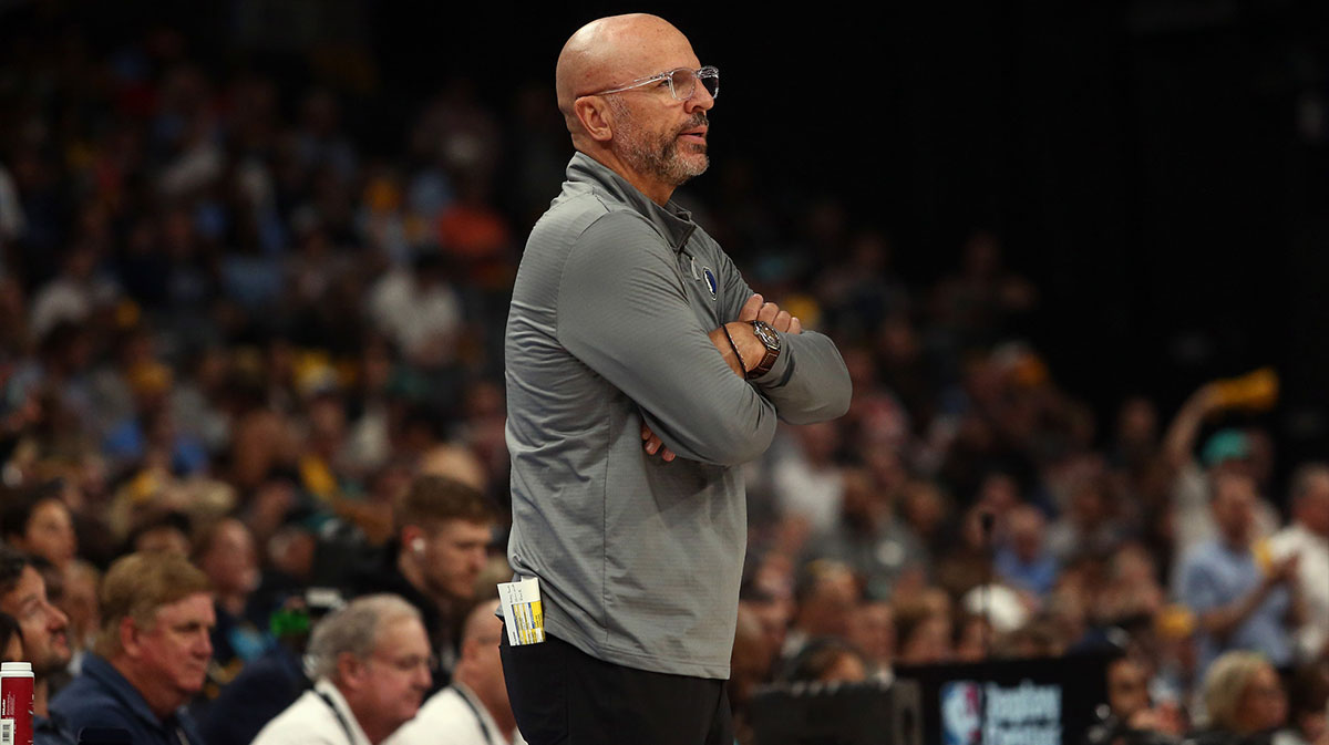 Dallas Mavericks head coach Jason Kidd looks on during the first quarter against the Memphis Grizzlies at FedExForum. Mandatory Credit: Petre Thomas-Imagn Images