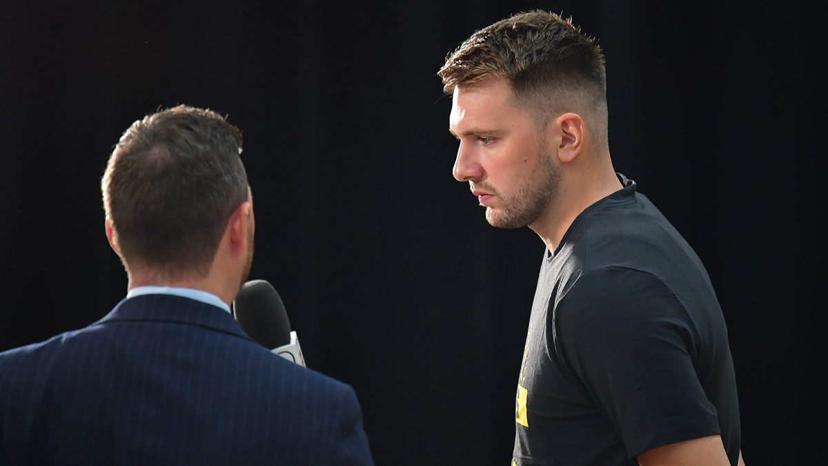 Los Angeles Lakers guard Luka Doncic (77) during media day at UCLA Health Training Center.