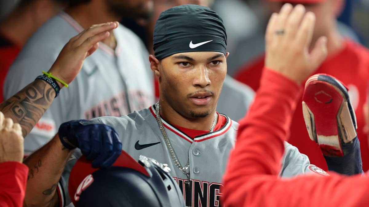 Washington Nationals designated hitter Daylen Lile (51) celebrates after scoring against the Miami Marlins during the sixth inning at loanDepot Park.
