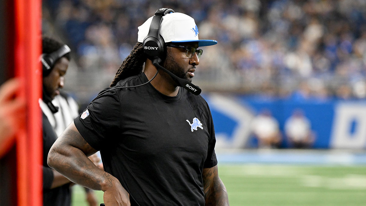 Detroit Lions defensive coordinator Kelvin Sheppard on the sidelines during their preseason game against the Miami Dolphins at Ford Field.