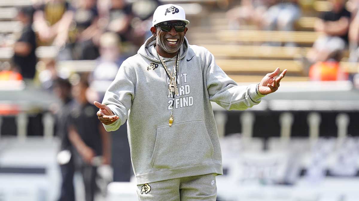 Colorado Buffaloes head coach Deion Sanders before the game against the Delaware Fightin Blue Hens at Folsom Field.