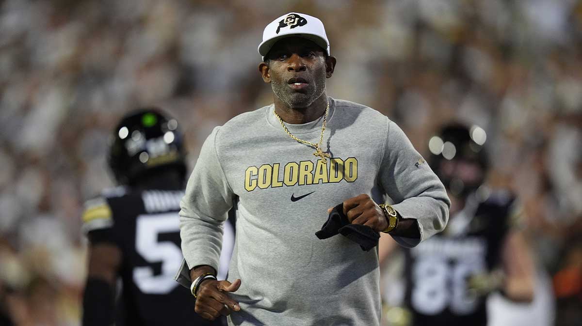 Colorado Buffaloes head coach Deion Sanders before the game against the Wyoming Cowboys at Folsom Field.