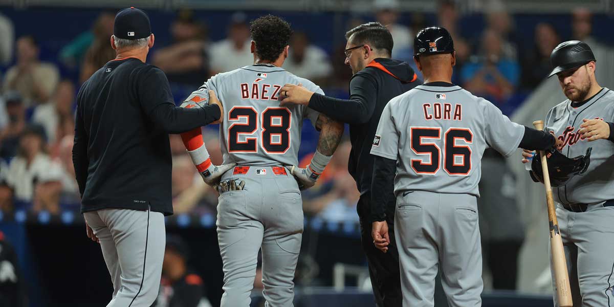 Detroit Tigers shortstop Javier Baez (28) exits the game against the Miami Marlins during the second inning at loanDepot Park.
