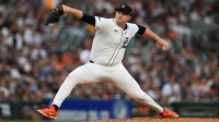 Detroit Tigers starting pitcher Tarik Skubal (29) throws a pitch against the Houston Astros in the second inning at Comerica Park.